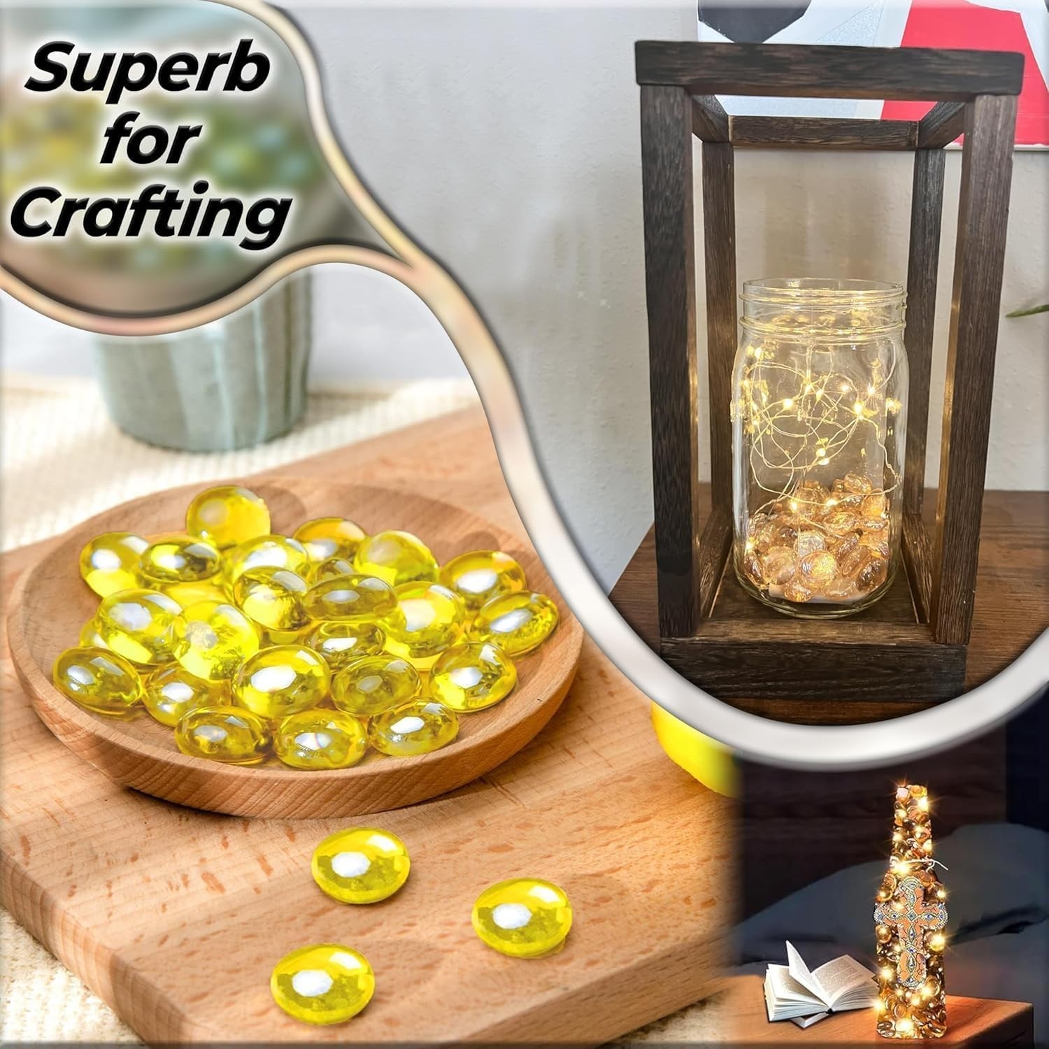 1 lb Yellow Decorative Glass Pebbles – Perfect for Aquariums & Wedding Decor
