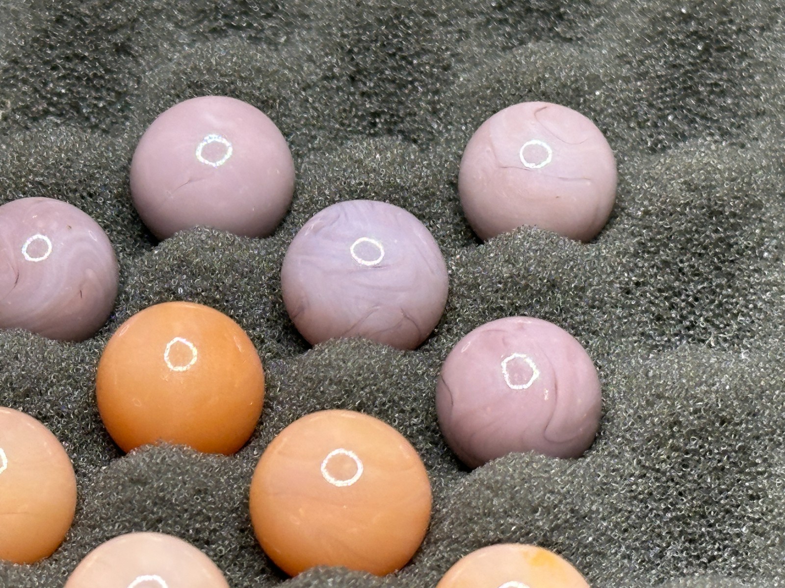 (18) Small Vintage Lavender Purple & Peach Cream Solid Playing Marbles Lot