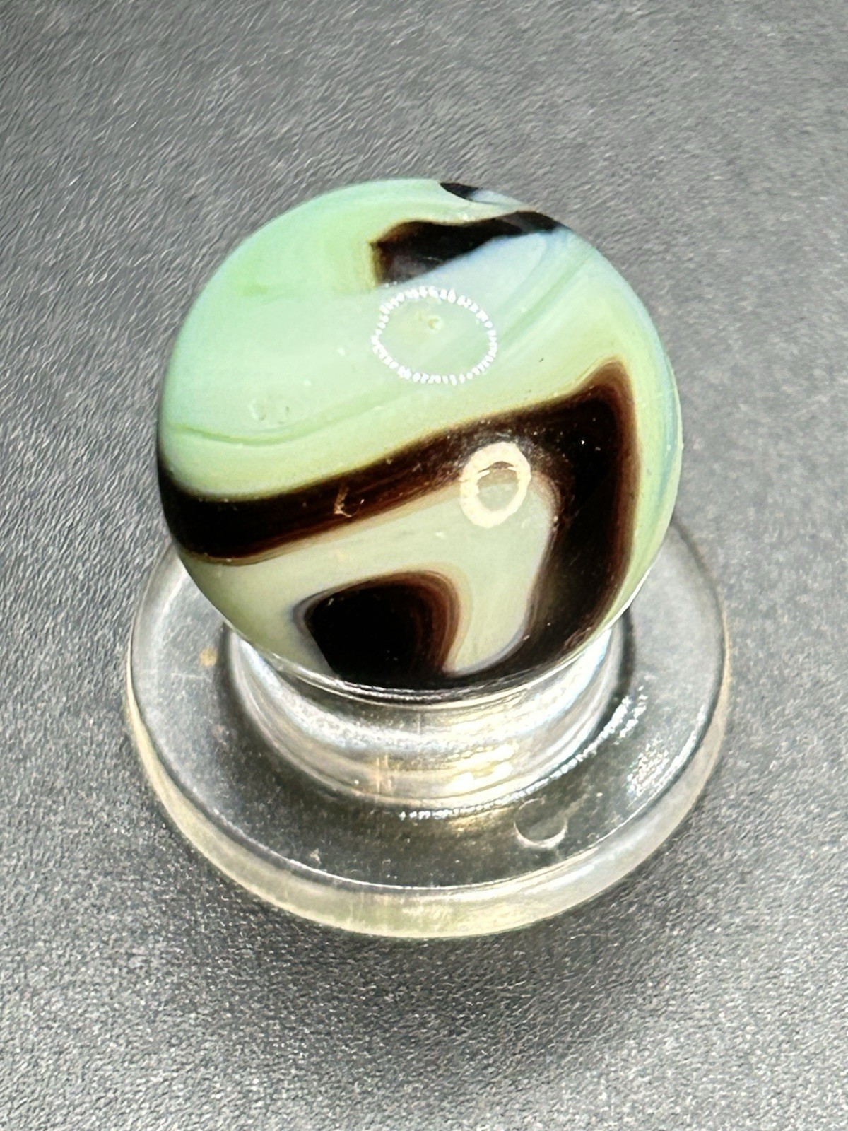 Vintage Ravenswood Swirl Marble HTF Deep Purple On Lime Seafoam Glass 0.591”