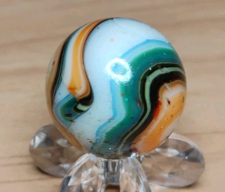 .74″ D.A.S. MARBLES 💥”TRUE NORTH” GOLD LUTZ+CONFETTI GLASS TOYS MINT-