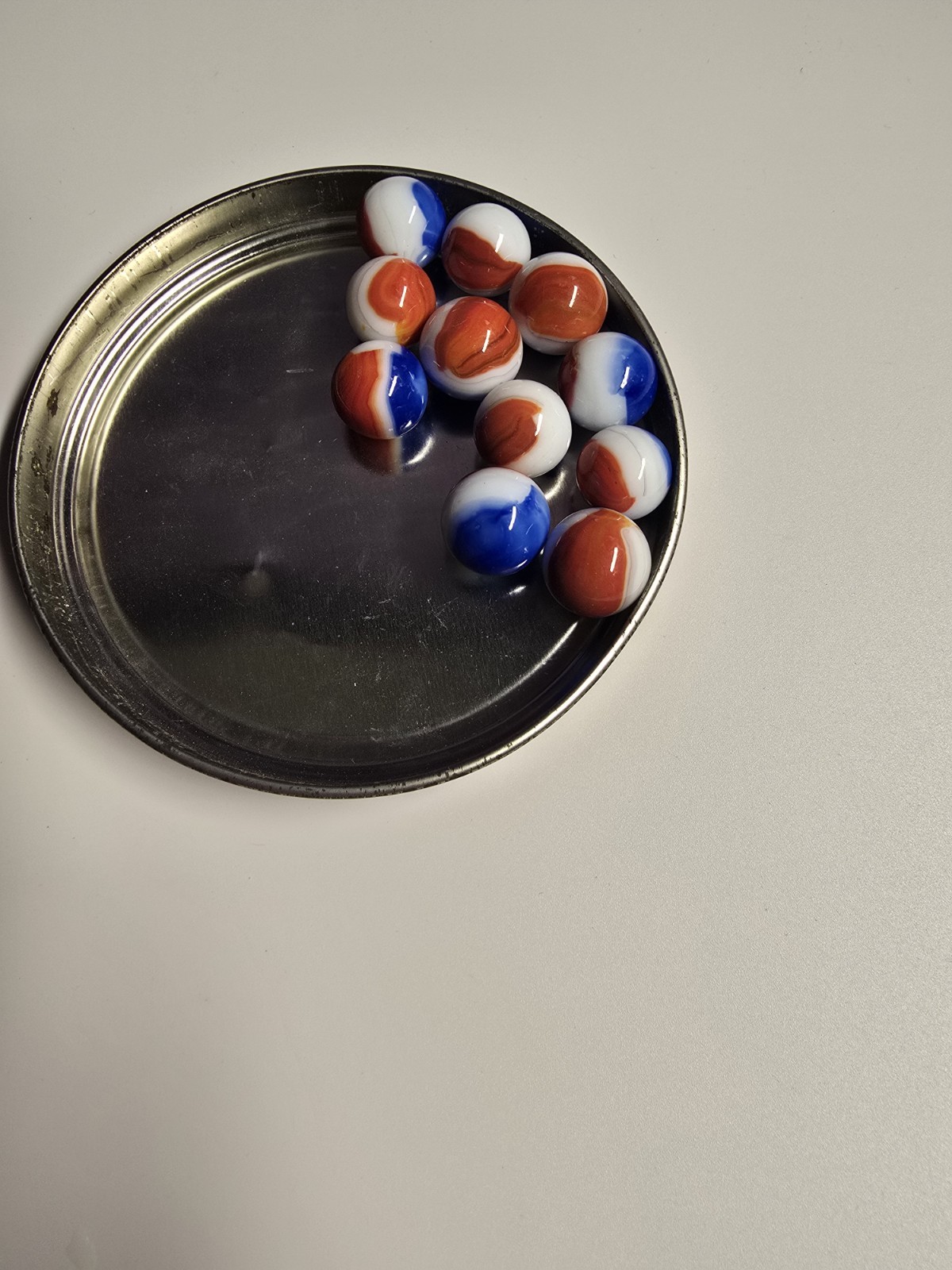 Vintage Assorted Patriot Red White Blue Glass Marbles Shooter Target Size 11pc
