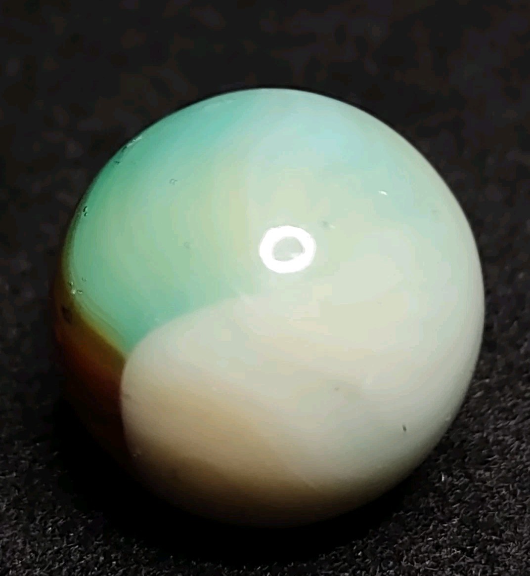 Aquamarine Blue & Red & Tan TRILITE Ribbon Swirl Glass Vitro Vintage Marble .63″
