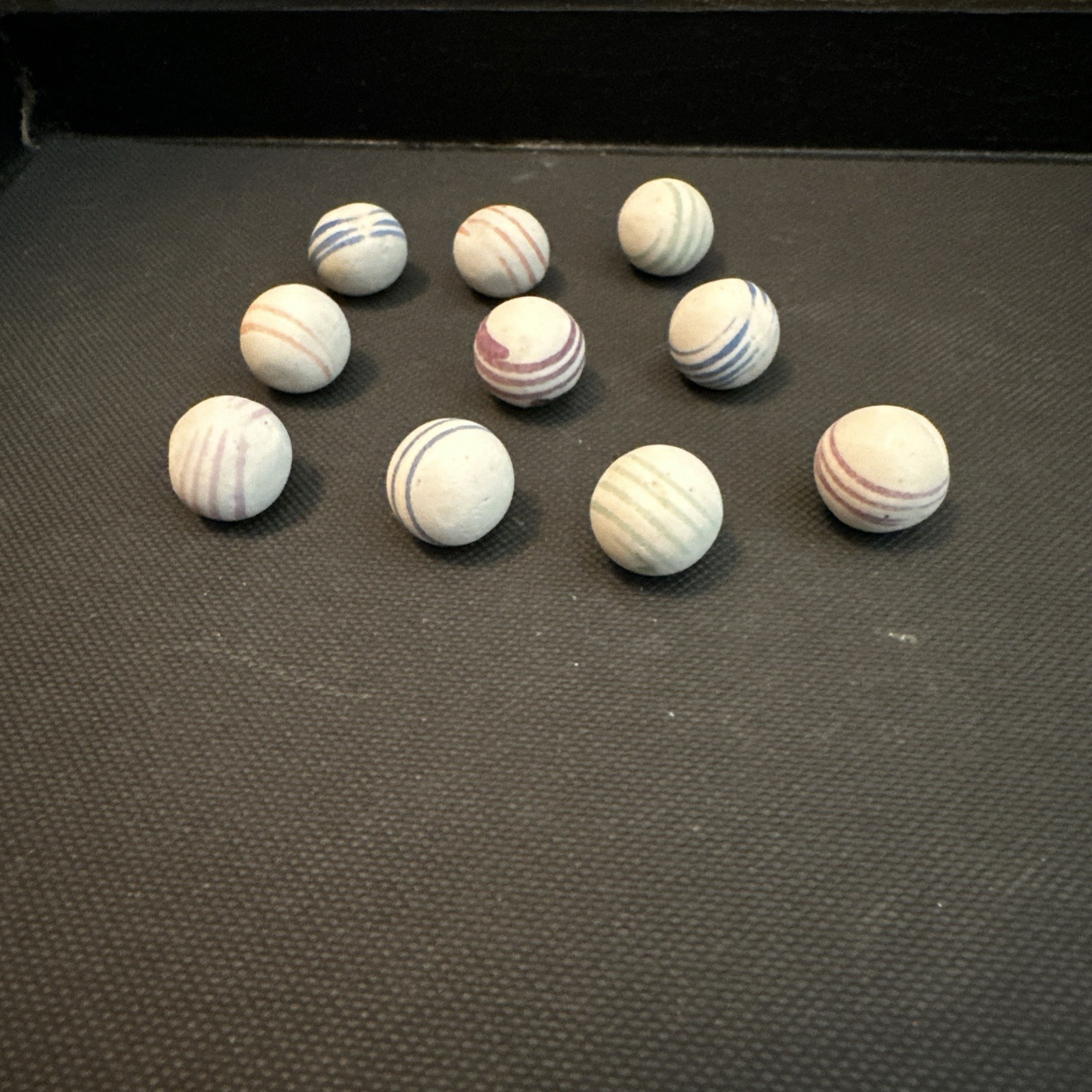 Old Lot of 10 Antique German China Marbles Unglazed Helix Lined