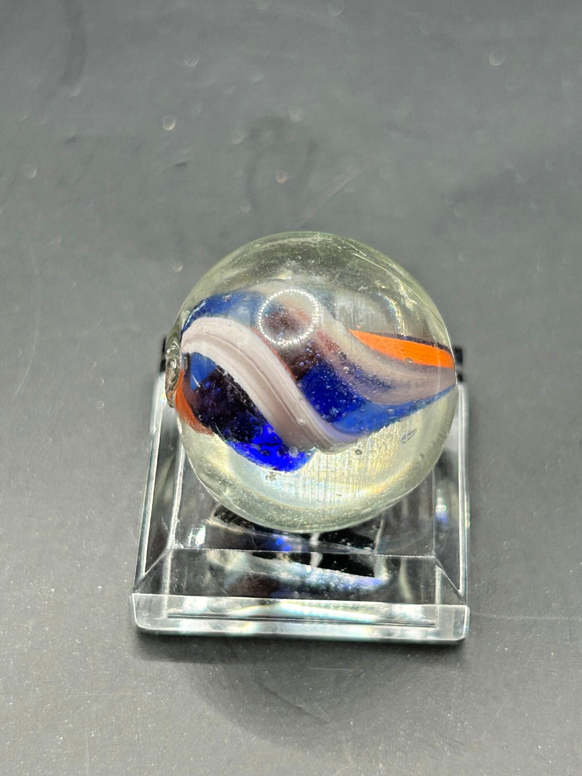 Antique German Naked Divided Core Marble Jelly Blue Orange White 3/4″ Mint E2.8