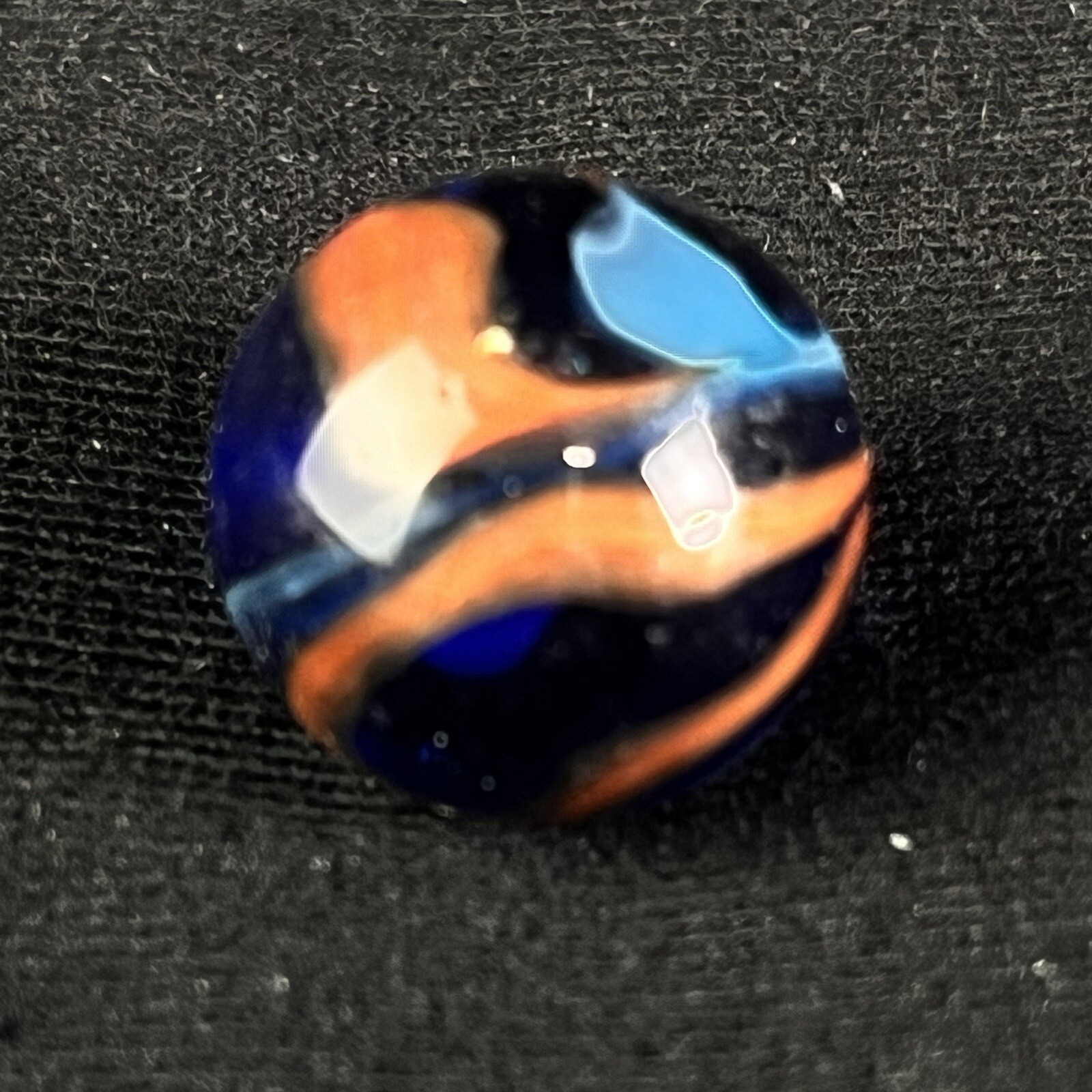 Vintage Akro Agate Peltier Art Swirl Glass Marble .63” Dark Blue Orange Aqua