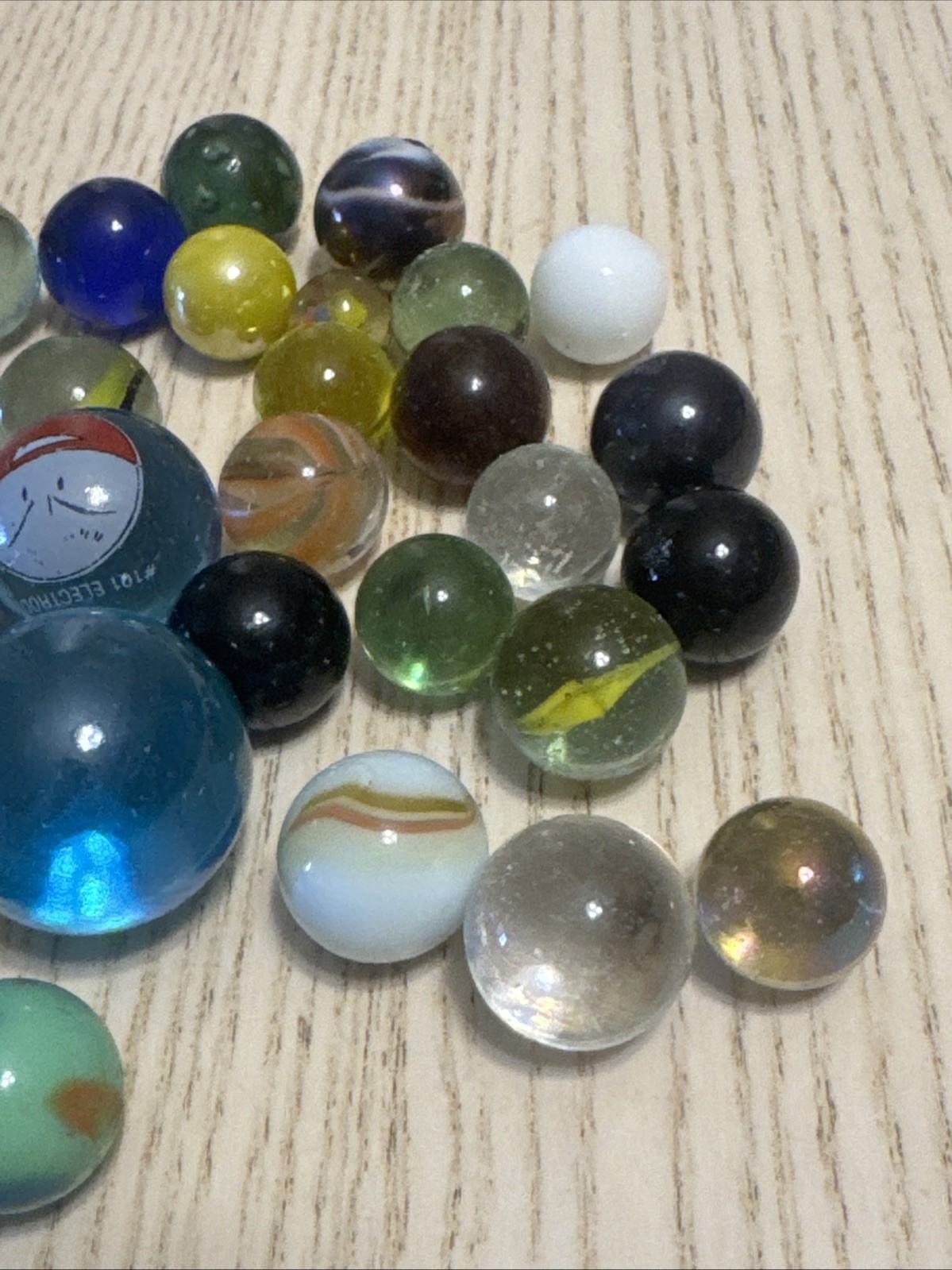 Assorted Glass Marbles Mixed Lot 34 Pcs Cats Eye Opaques Shooters Craft Y2K