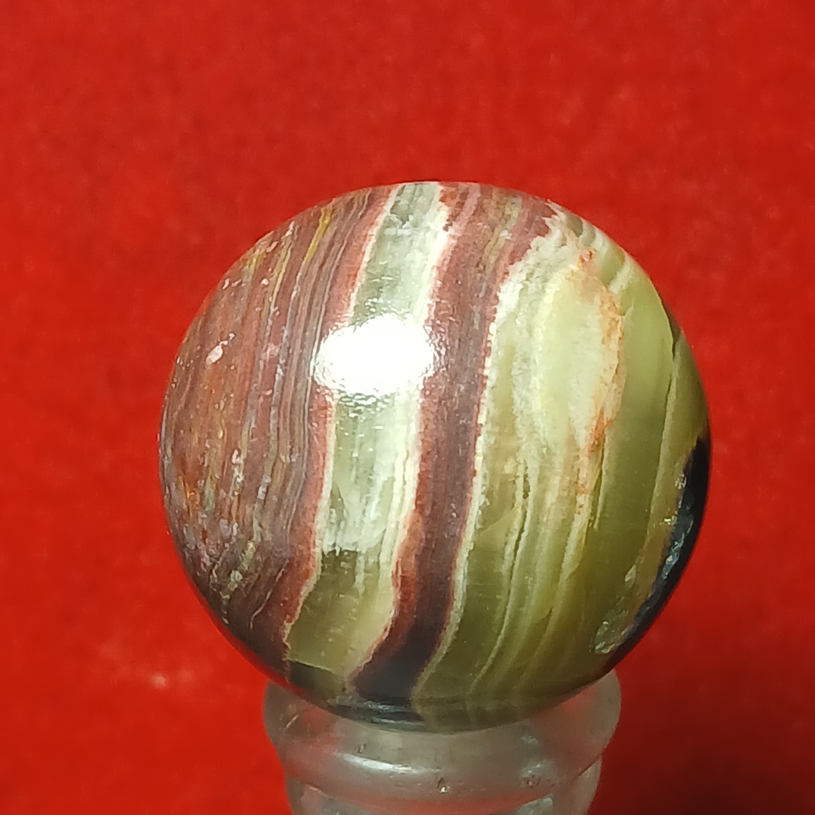 15/16″ NM Vtg Akro Lemonade Brick/ Oxblood Bullseye Agate Marble! Super C pics
