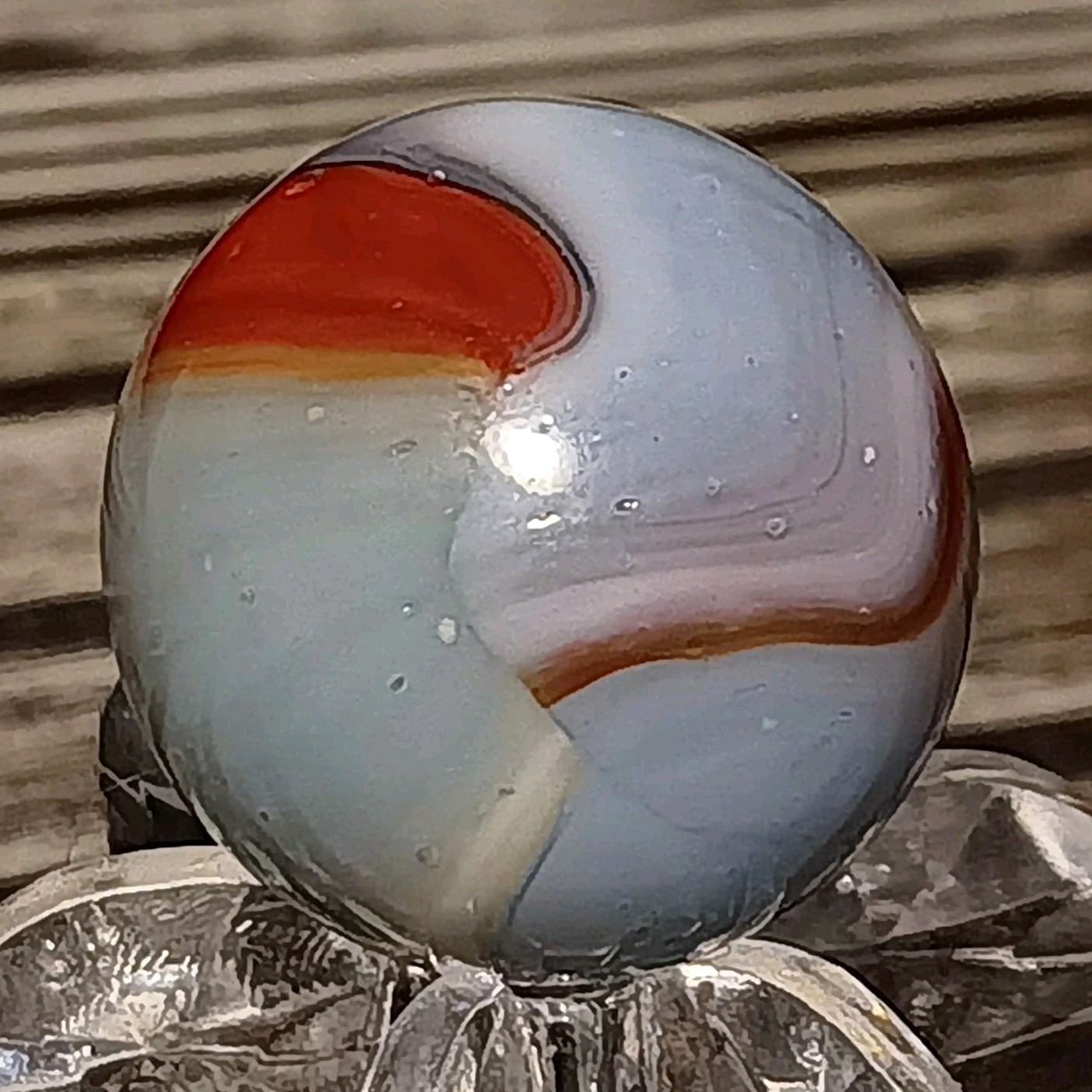 Peltier Glass Rainbo Marble. 5/8″ Mint(-). Kokomo Vibes. Nice Color Combo