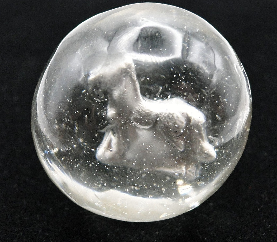 SALE Antique German Sulphide Dog Figure in Glass Marble Large 1 1/2″ diameter