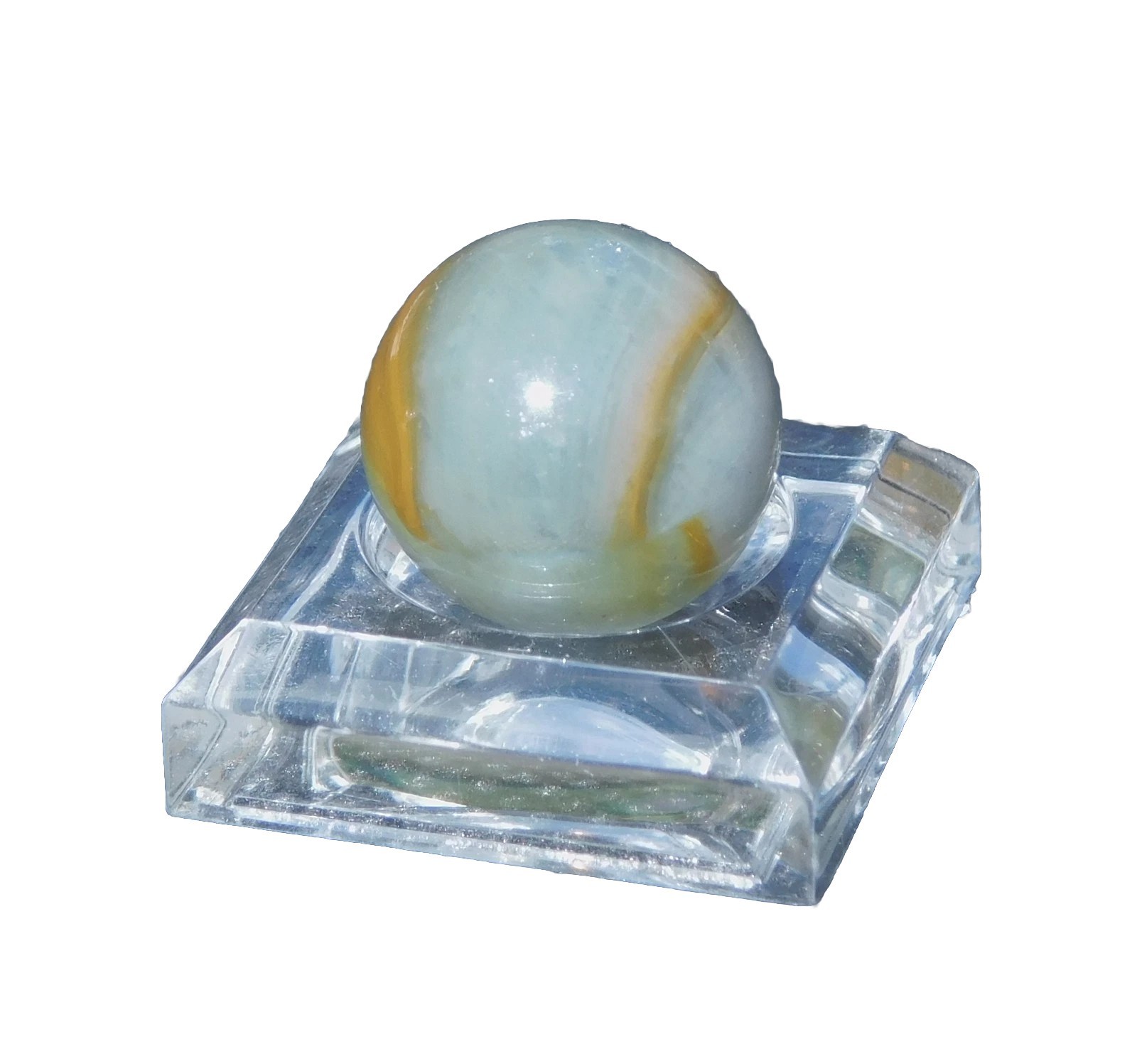 Vintage Marble Clear Transparent Grey-Blue Orange Stripe Opalescent 0.55″ ❤️-14
