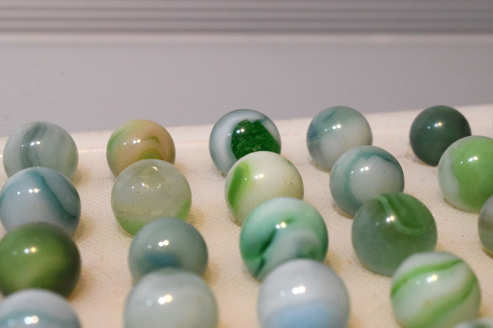 VITRO AGATE MARBLES ARKO 57PC MIXED LOT SHAMROCK GREEN AQUA BLUE COBALT LIME