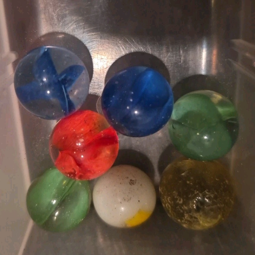 7pc Super Glow UV Reactive Marble Lot Uranium Selenium Cadmium Glass