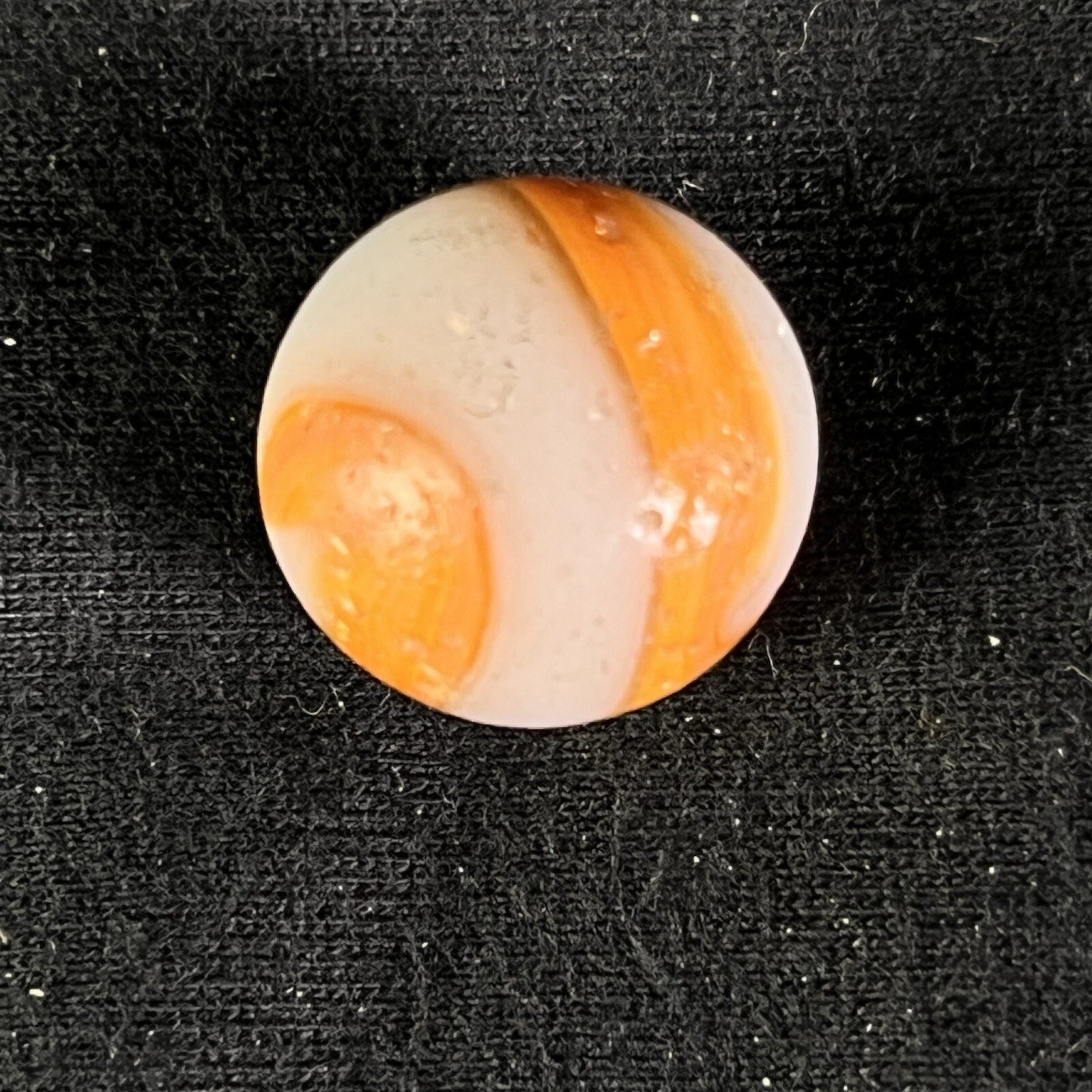 Vintage Akro Agate Peltier Art Swirl Glass Marble .67” Orange White Brown
