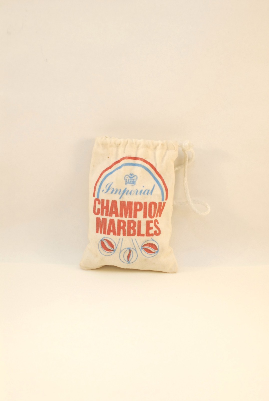 Vintage Imperial Champion Marbles Canvas Drawstring Bag With Marbles
