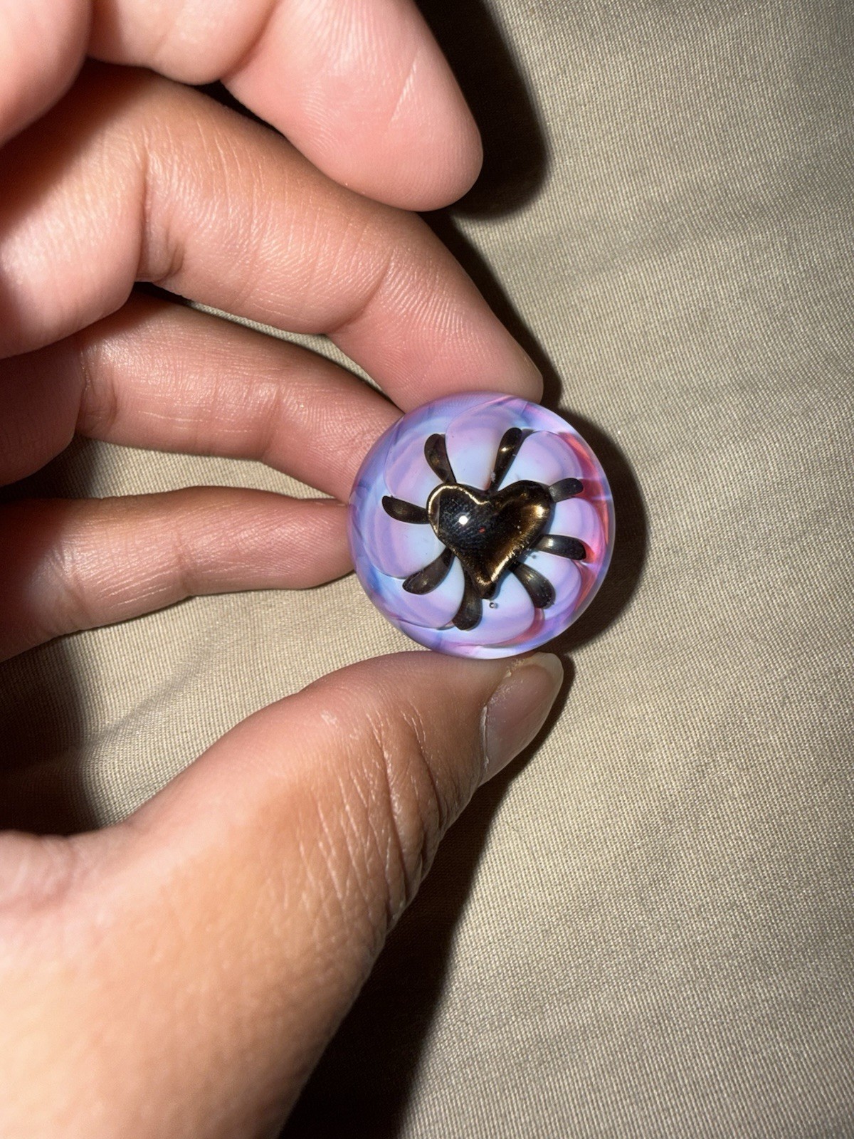 Handmade Purple & Pink Swirl Glass Marble with Spider Inside