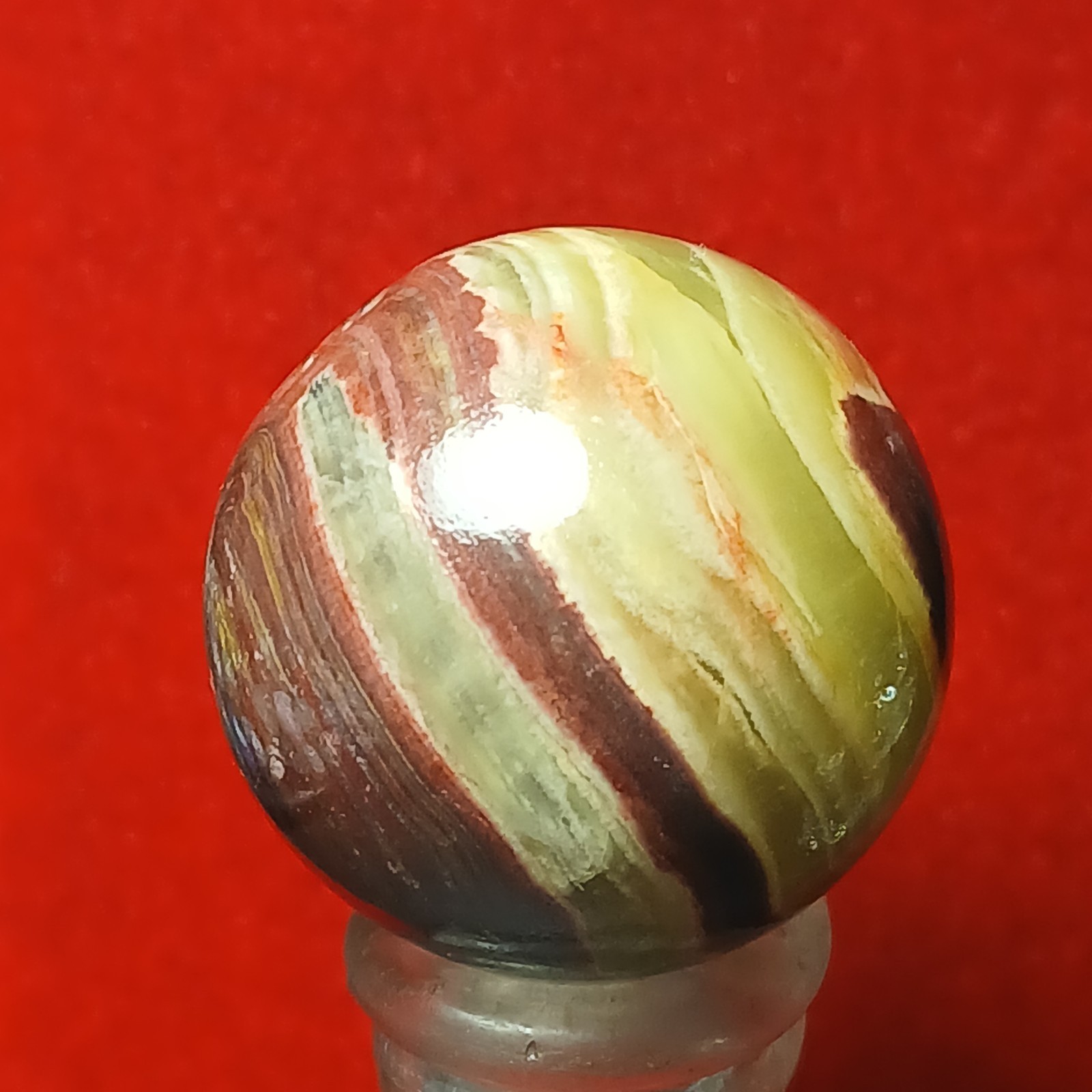 15/16″ NM Vtg Akro Lemonade Brick/ Oxblood Bullseye Agate Marble! Super C pics