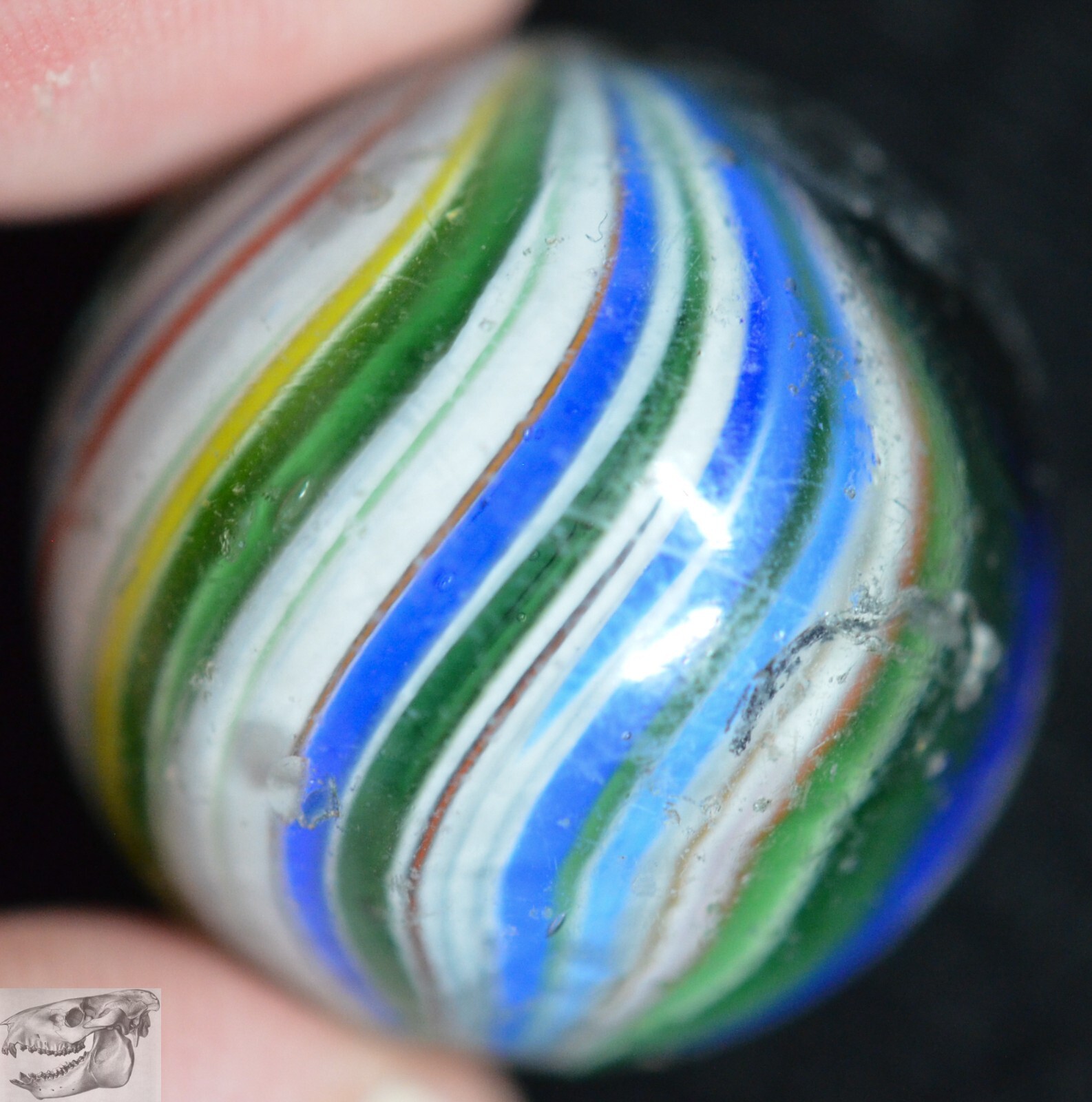 Handmade Onionskin Shooter Marble, 15/16 in, Good+, 1860-1920, Germany, S893