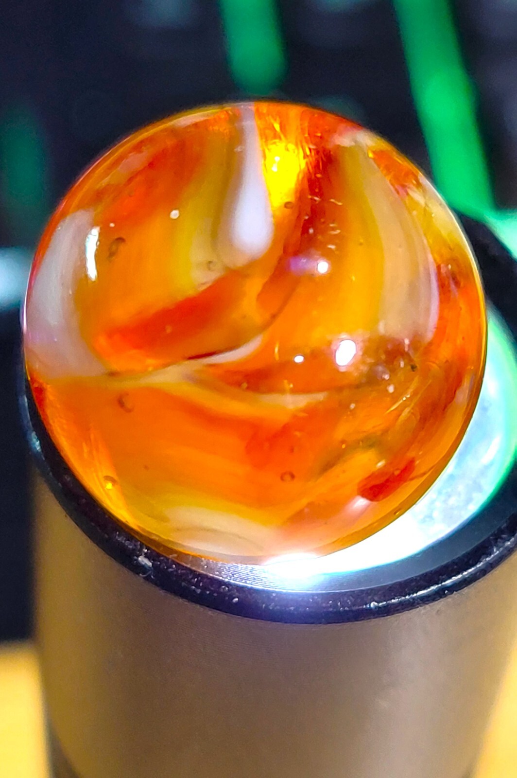 CAC M.F. CHRISTENSEN 0.66 AGATE CO. 1925-33 AMBER SWIRL FLAMES NM/MT +- MA1