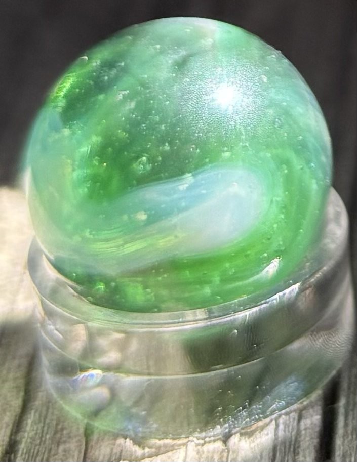 Vintage Glass Marble Maybe Lime Green Brushed Patch? Approx. .61 in Lot 1 PRETTY