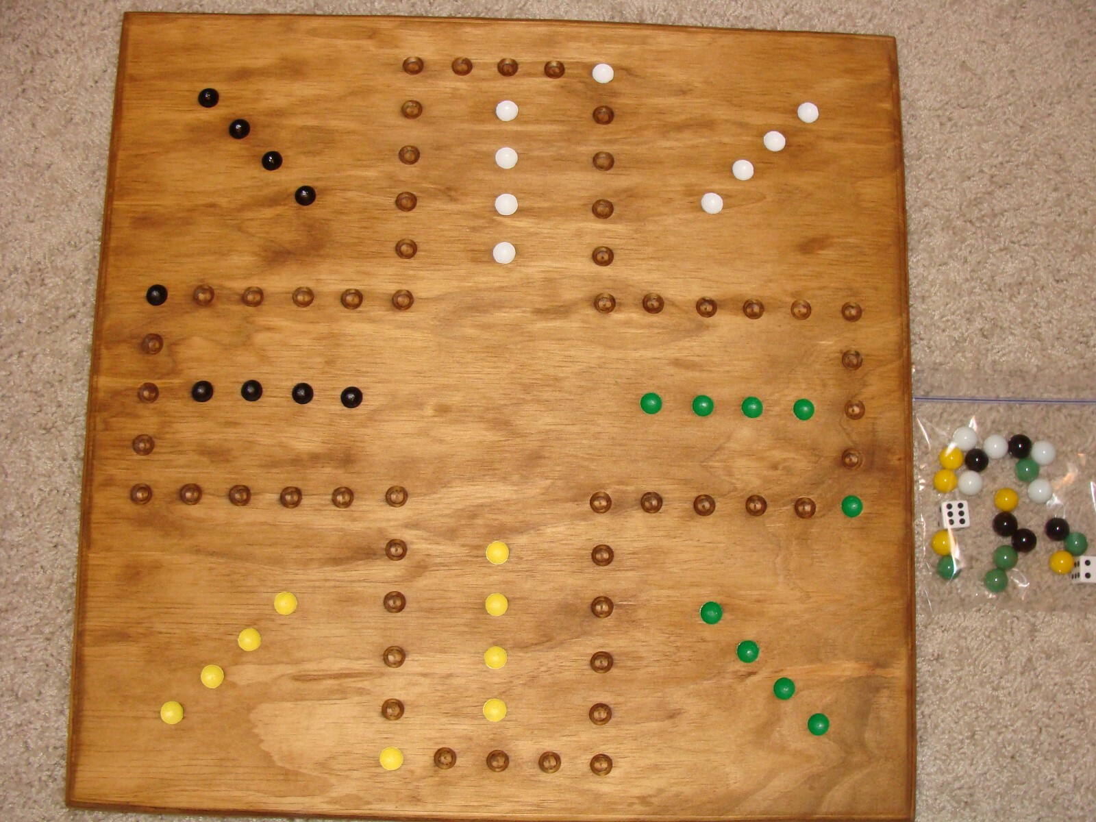 Wahoo Wood Marble Board Game 2 to 4 player. Hand made.