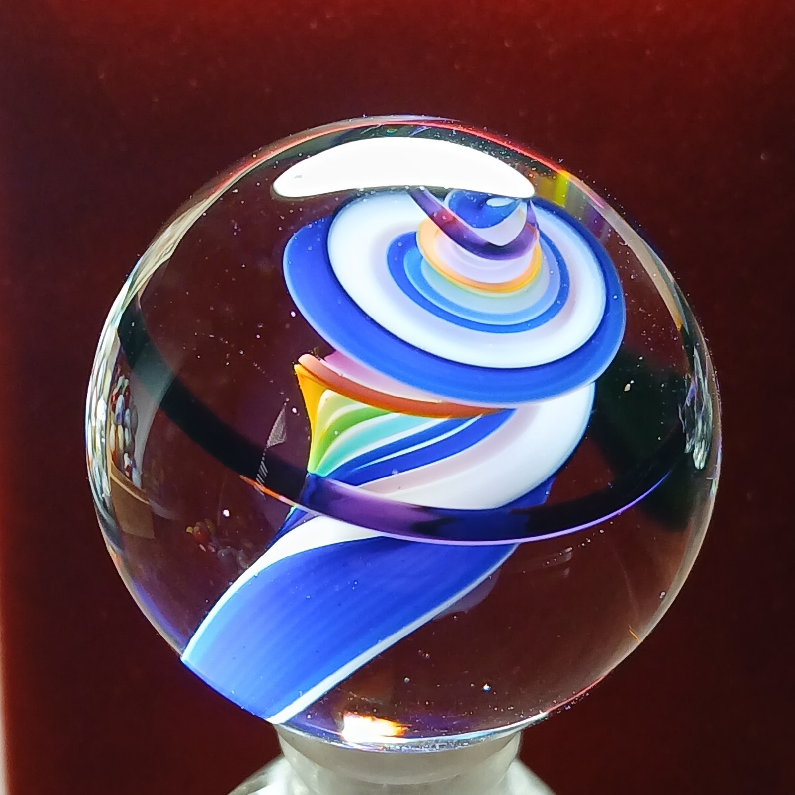Mint *1 3/8″* Rainbow Multi Color Contemporary Swirl Marble! Fantastic. C Pics