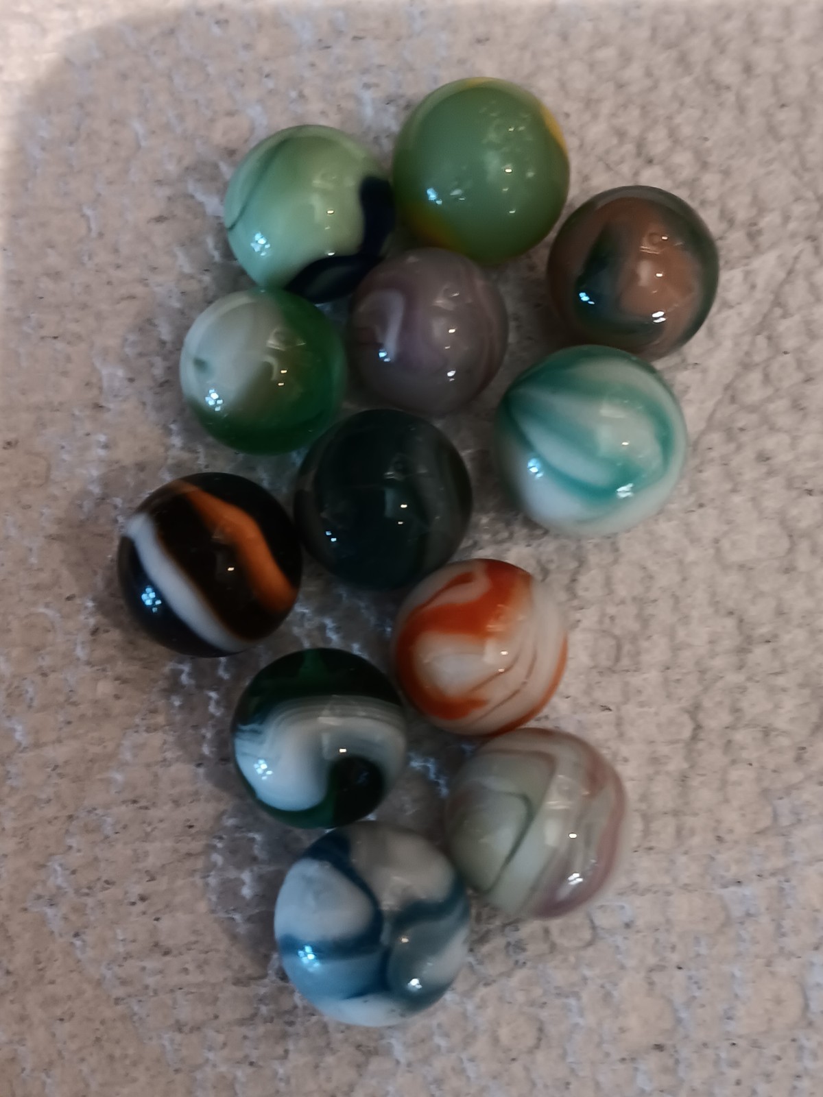 Swirl Machine Made Toy Marbles Lot of 12 Mixed Colors Assortment Vintage mint