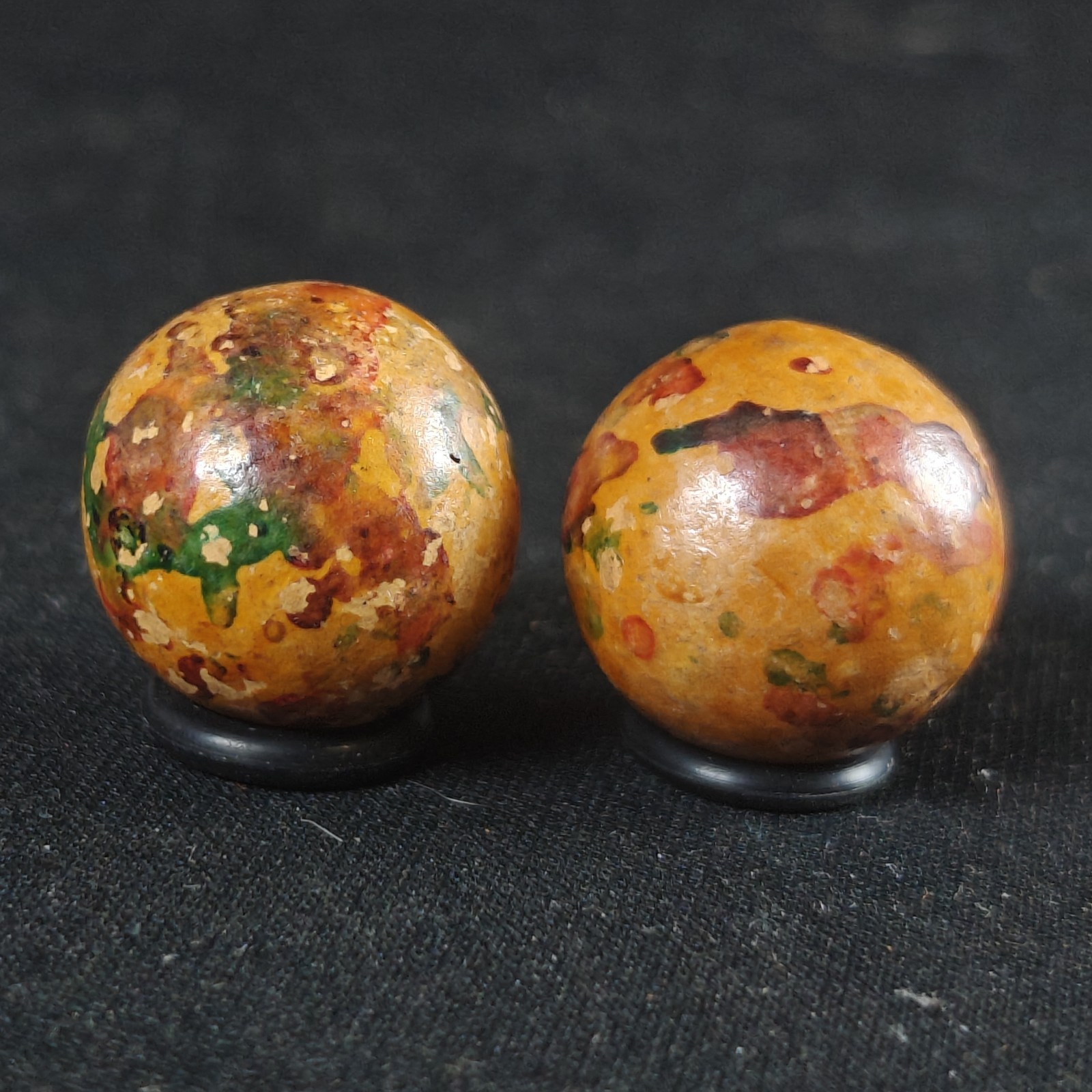 Vintage Marble Lot Of 2 Clay Earthenware Non Glass Painted