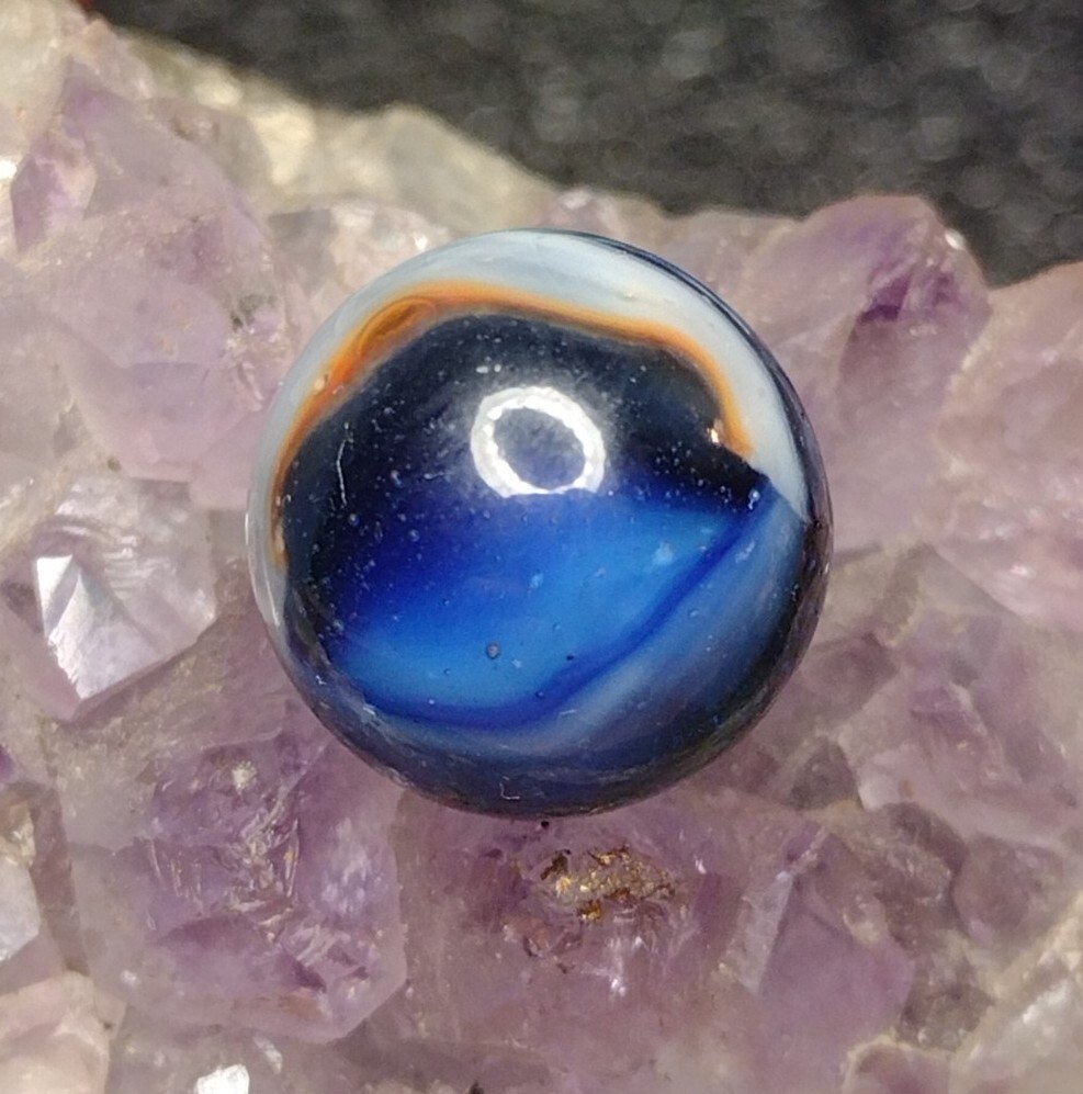 SWEET Blue & Orange & White MCR RAINBO PELTIER Kokomo ? NM- Vintage Marbles .57″