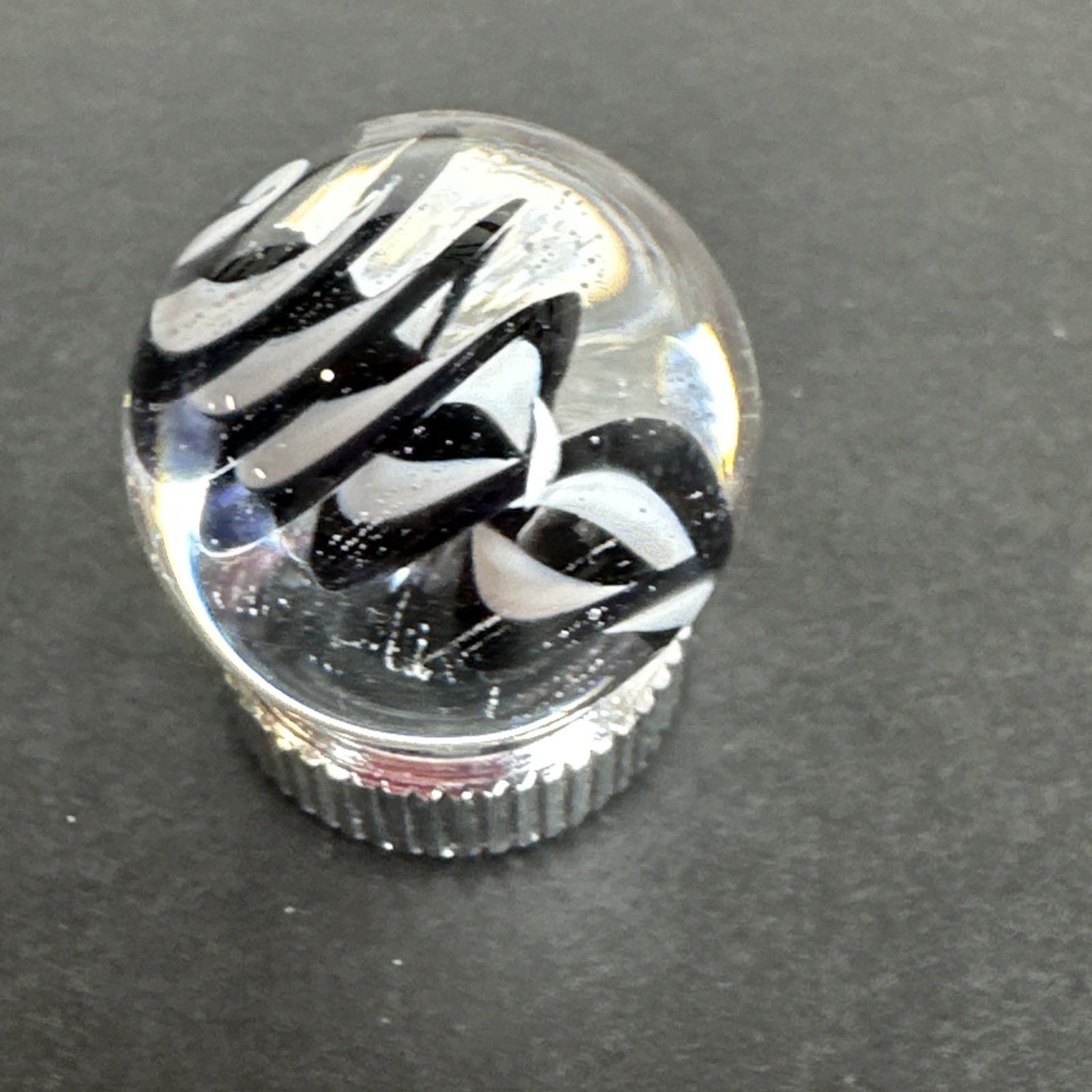 Contemporary Handmade Art Glass Marble .72″ Black White Corkscrew Swirl Core MIB