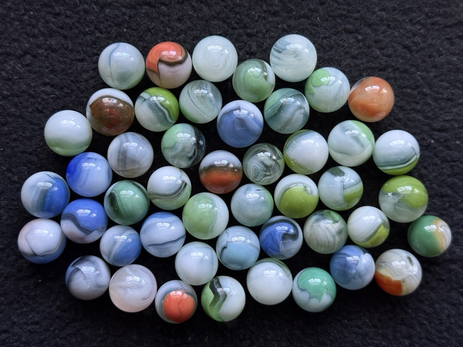 47 Vintage Vitro Conqueror Marbles 9/16-21/32” Near Mint to Mint
