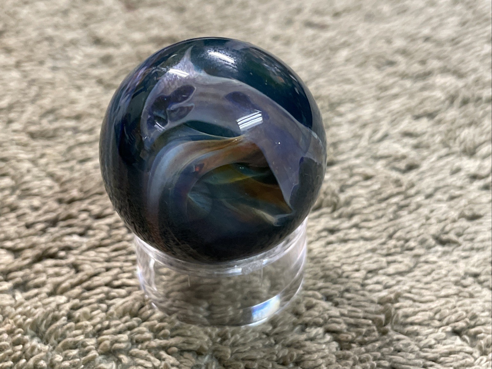 Contemporary Handmade Art Glass Marble 1.3” Unique Amber Multicolor Swirl