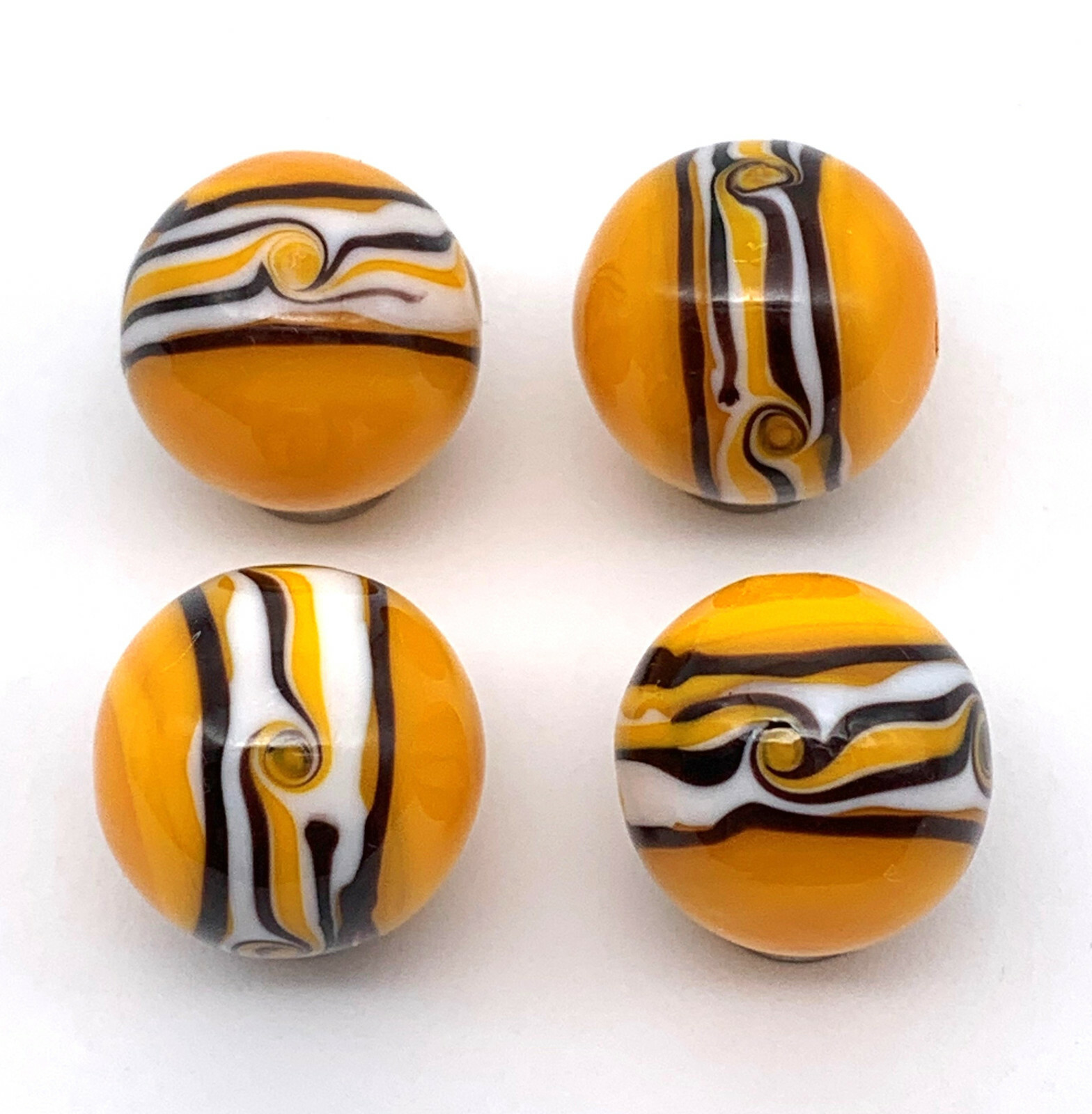 NEW for 2022! 16mm Riptide YellowOrange Handmade Art Glass Marbles Pk 4 (5/8th”)