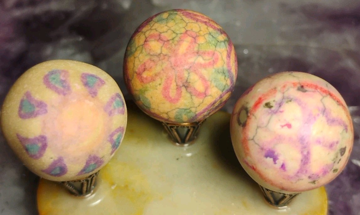 .73″-.71″ CLAY/STONE DYED MARBLES FLOWERS+SUN LOT X3 HEAVY FEEL