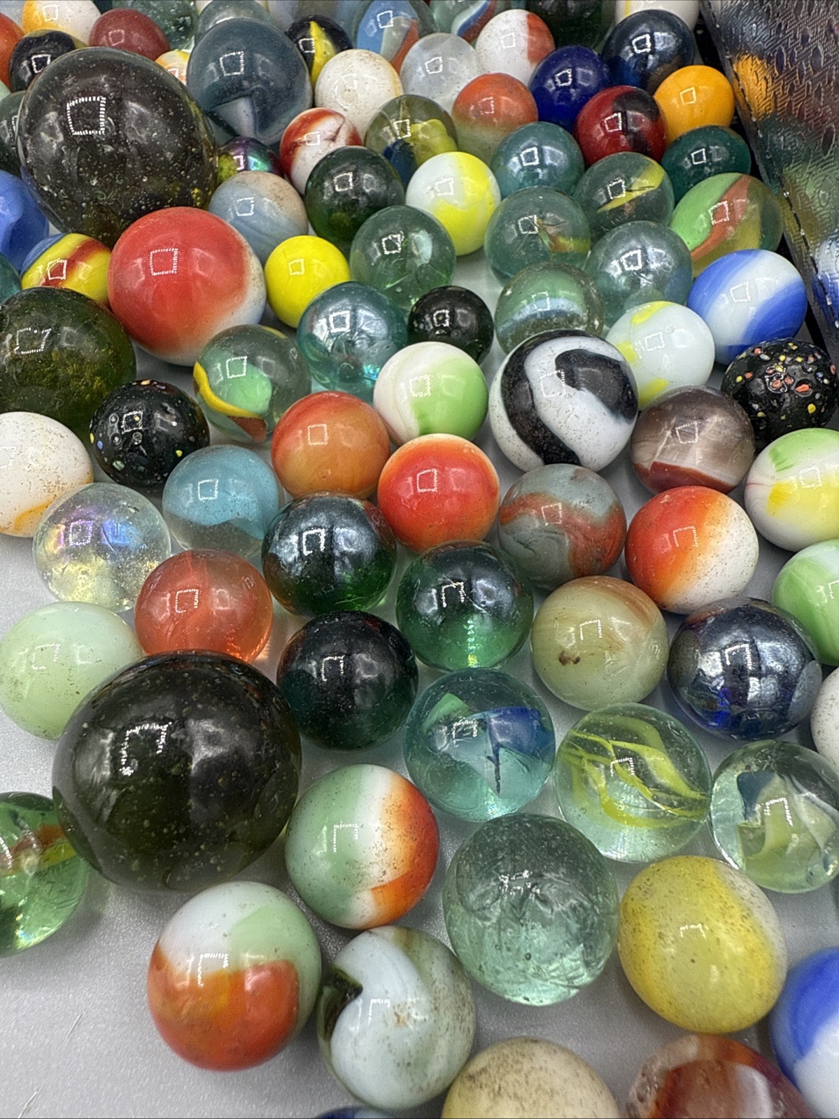 Lot of 227 Vintage & Modern Glass Marbles Assorted Colors Shooter Mix