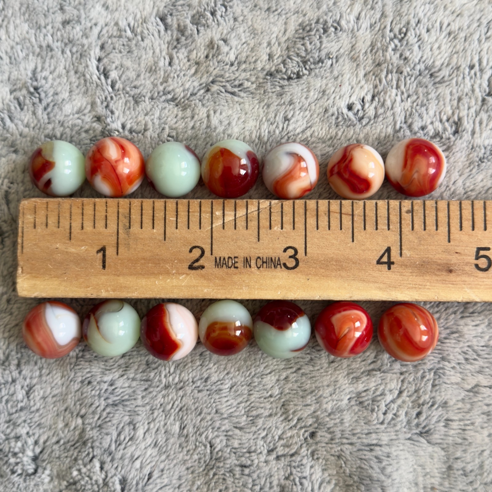 Vintage UV Glow Glass Marbles Opaque Red Orange Tones Lot of 14
