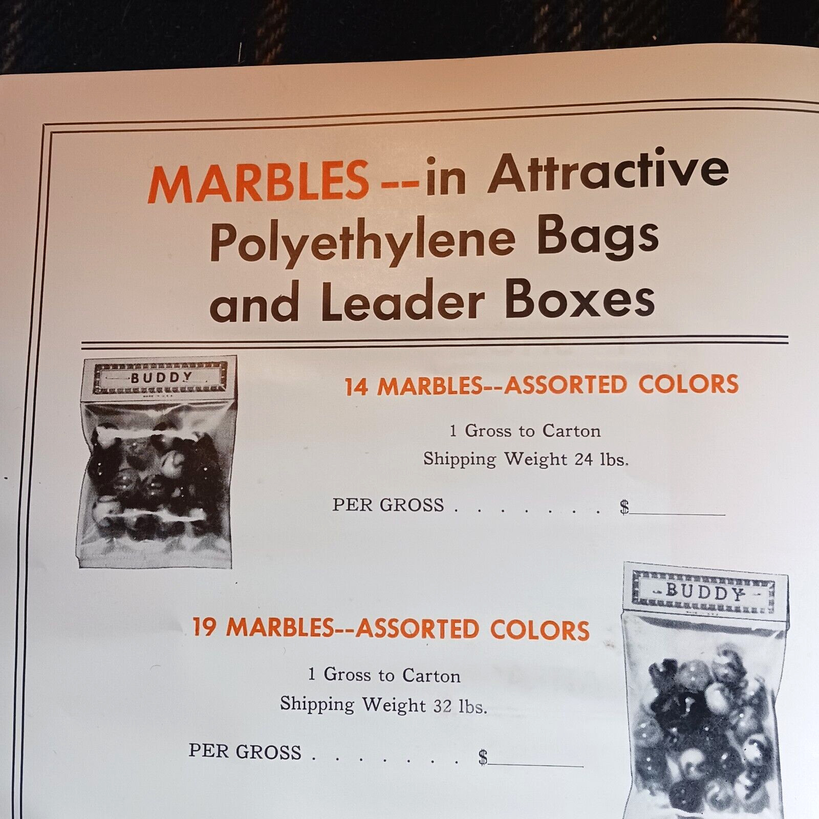1930’s Ravenswood Novelty Marble Salesman’s Catalog Brochure 2 pages 8.5 x 11
