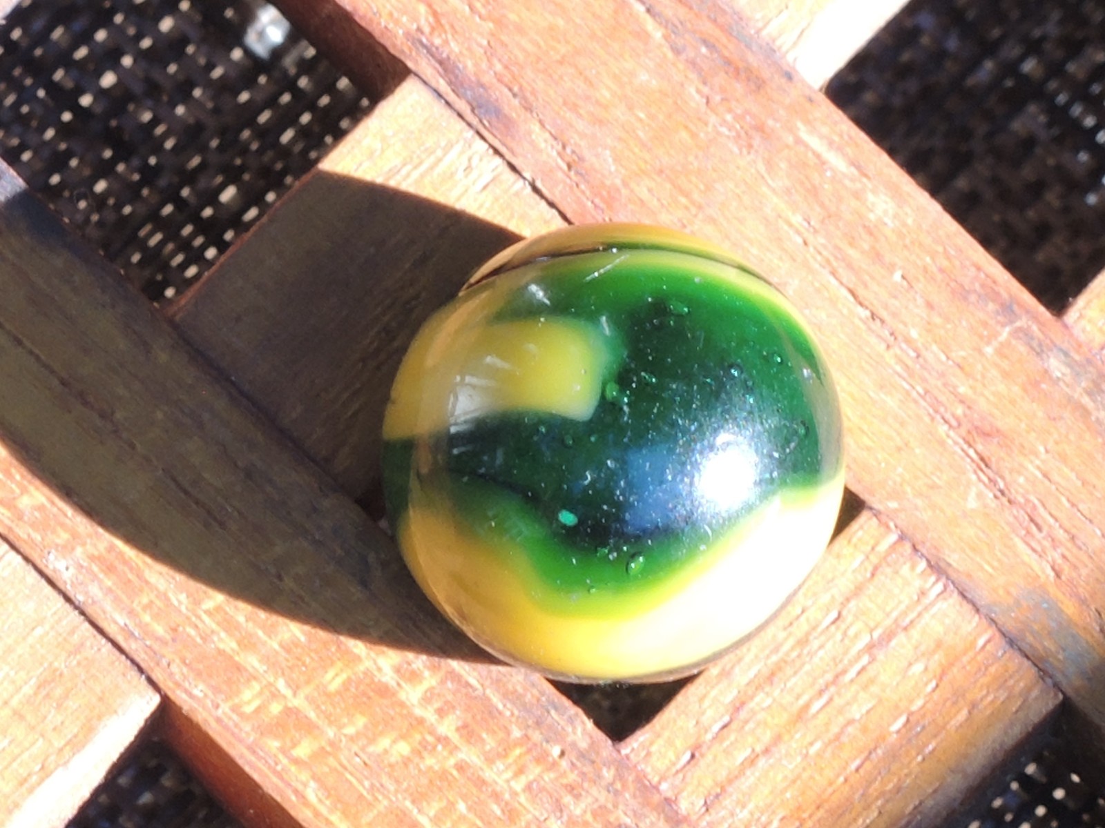 5/8” PELTIER Translucent Green & Aventurine, Yellow EARLY MILLER SWIRL Marble~UV