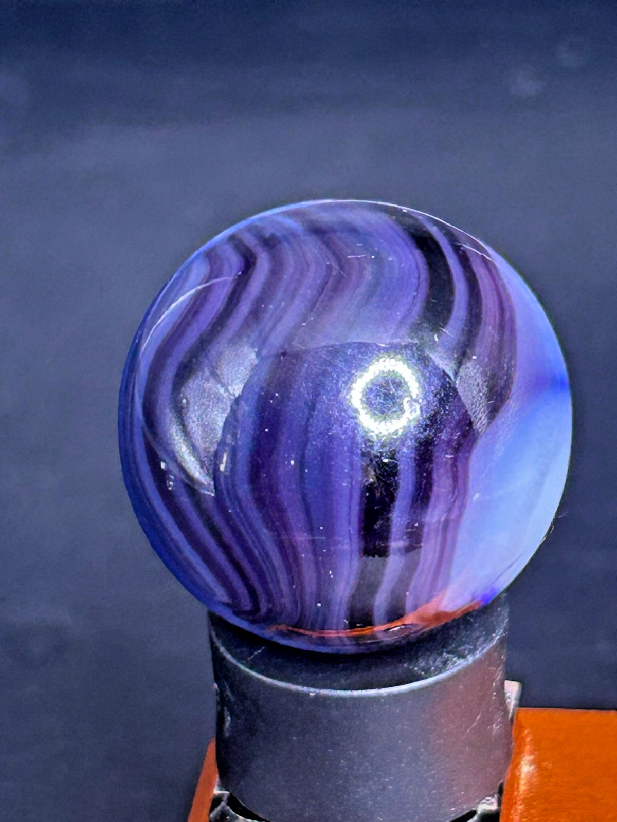 Akro Agate Patch Marble Blue & Purple Ribbons UV+ 1″ Shooter Wet Mint, SH21