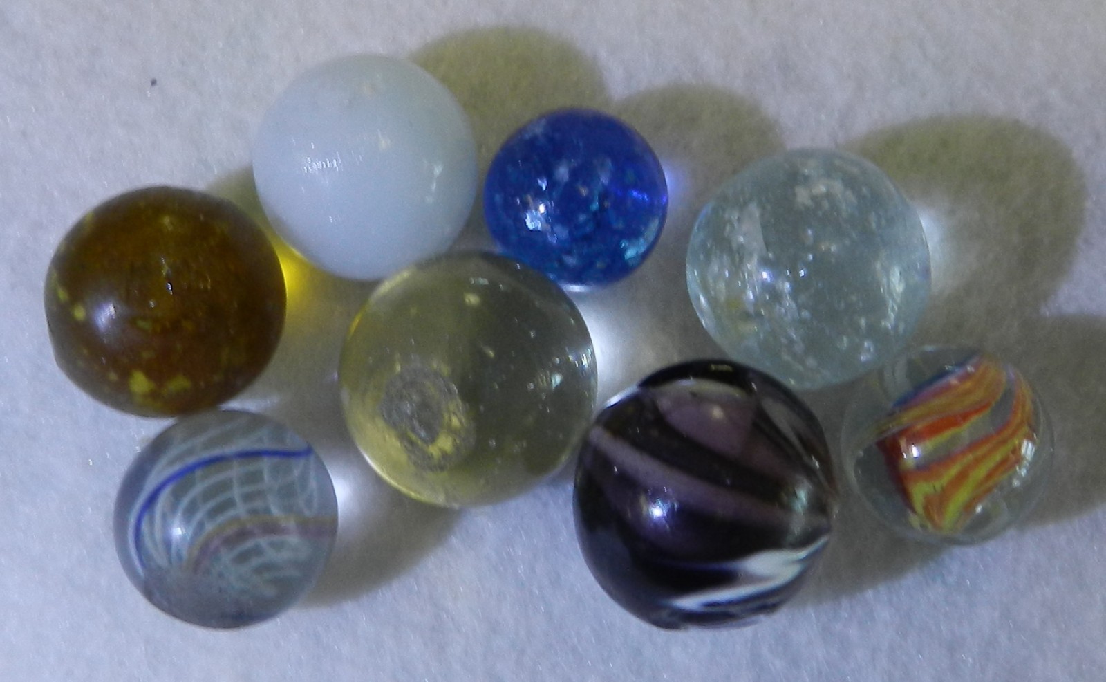 #19941m Vintage Group or Lot of 8 German Handmade Marbles .50 to .70 Inches