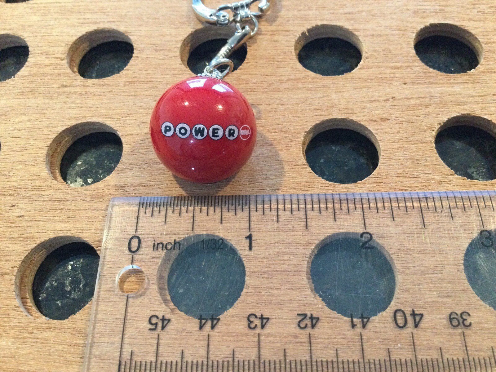 Vintage | “Powerball” | White and Black Print on Red | Marble Keychain