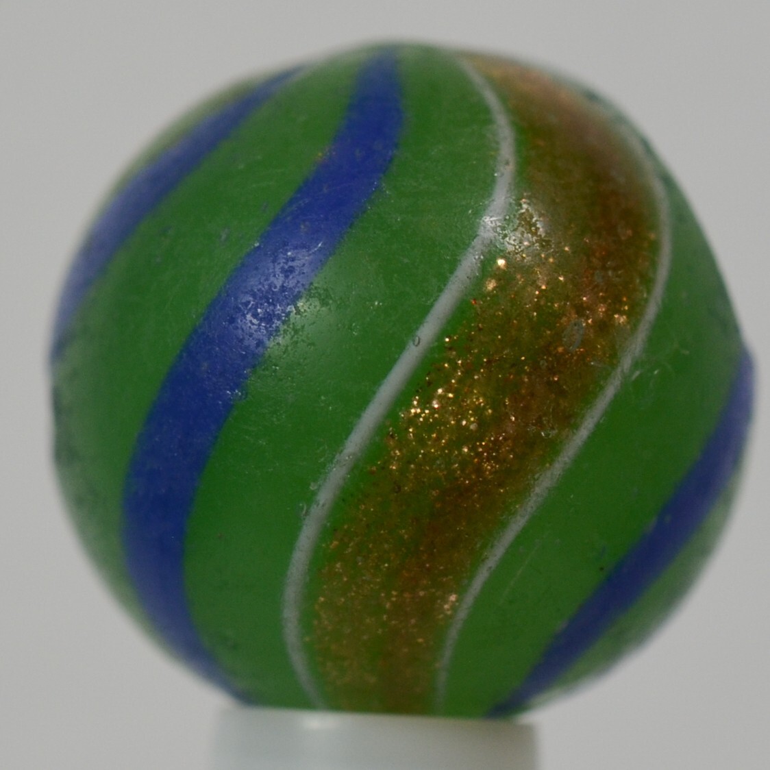 Handmade Banded Lutz Marble, Rare Opaque Green Glass 11/16 in Collectible S1288b