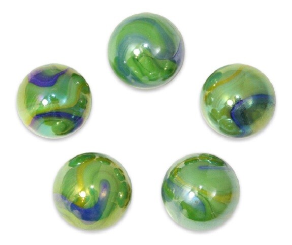 Bulk Pk 50 Peacock 16mm Glass Mega Marbles Players Iridescent Green Blue Swirls