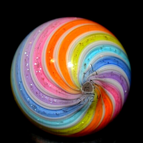 HOT HOUSE GLASS MARBLE/.689″-PASTEL DICHROIC PLAYER # 111-TANGERINE,MAGENTA+