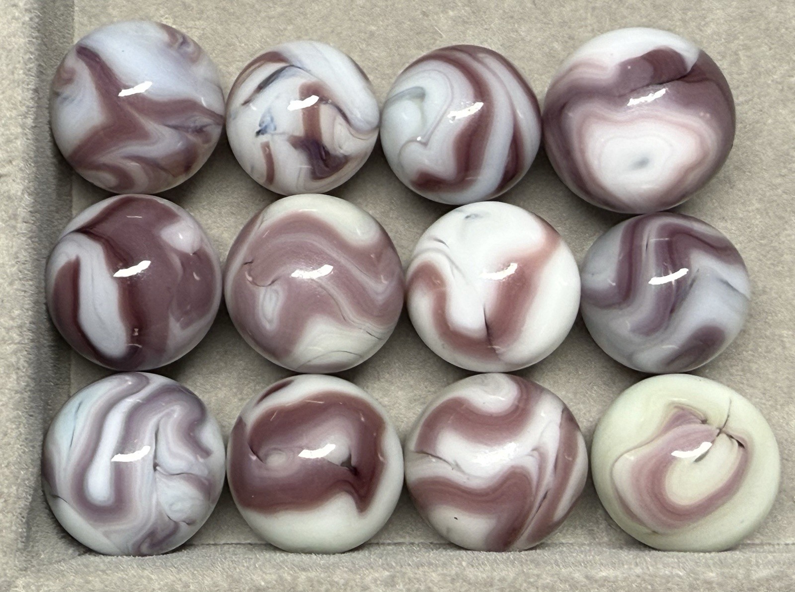 Lot Of 12 Lavender Alley Champion Ravenswood Swirl Marbles .55” To .65” NM(+)