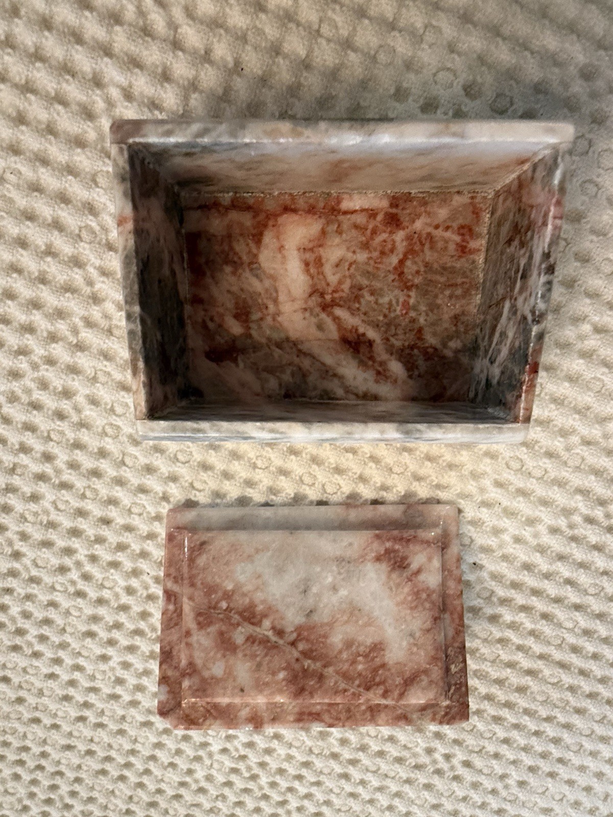 VTG pink marble Lidded Trinket Box ( Small Flea Bite On Corner Of Lid)