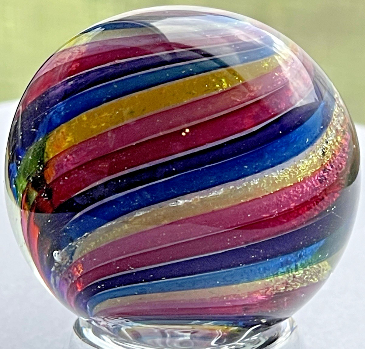 2016 EDDIE SEESE MARBLE HANDMADE SIGNED GLASS ART 1.47″ DICHROIC SWIRLS BEAUTFUL