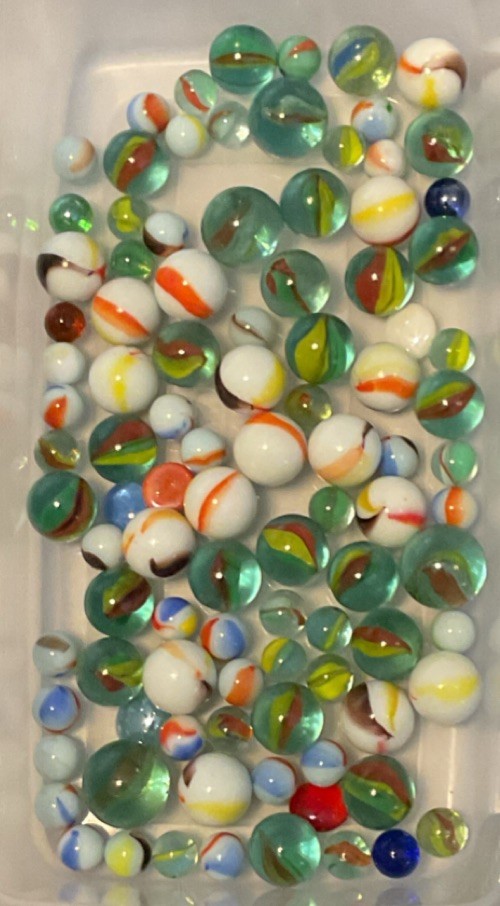 Cat’s Eye Machine Made Toy Marbles Assortment in Plastic Container