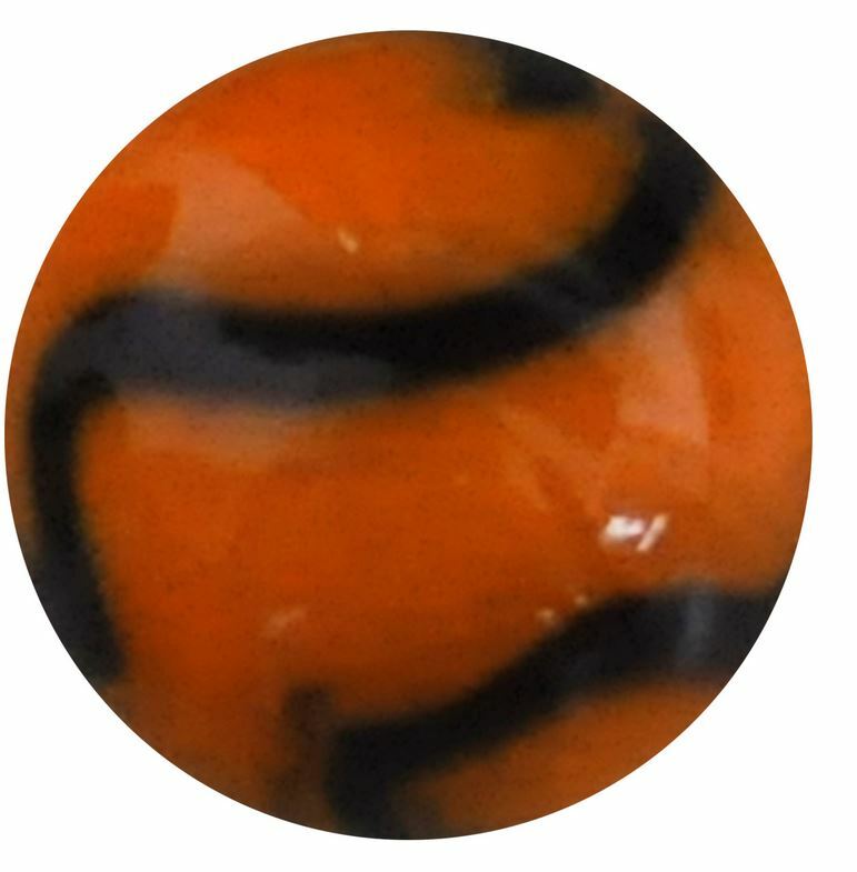 16mm Bengal Tiger Glass Player Mega Marbles Pk of 5 Orange w Black Swirls Vacor