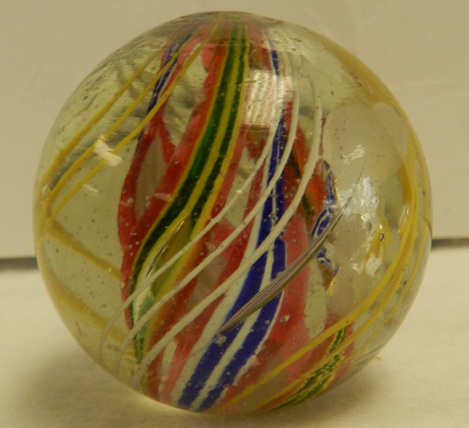 #20293m Nice 1.64 Vintage German Handmade Divided Ribbon Swirl Marble Mint Minus