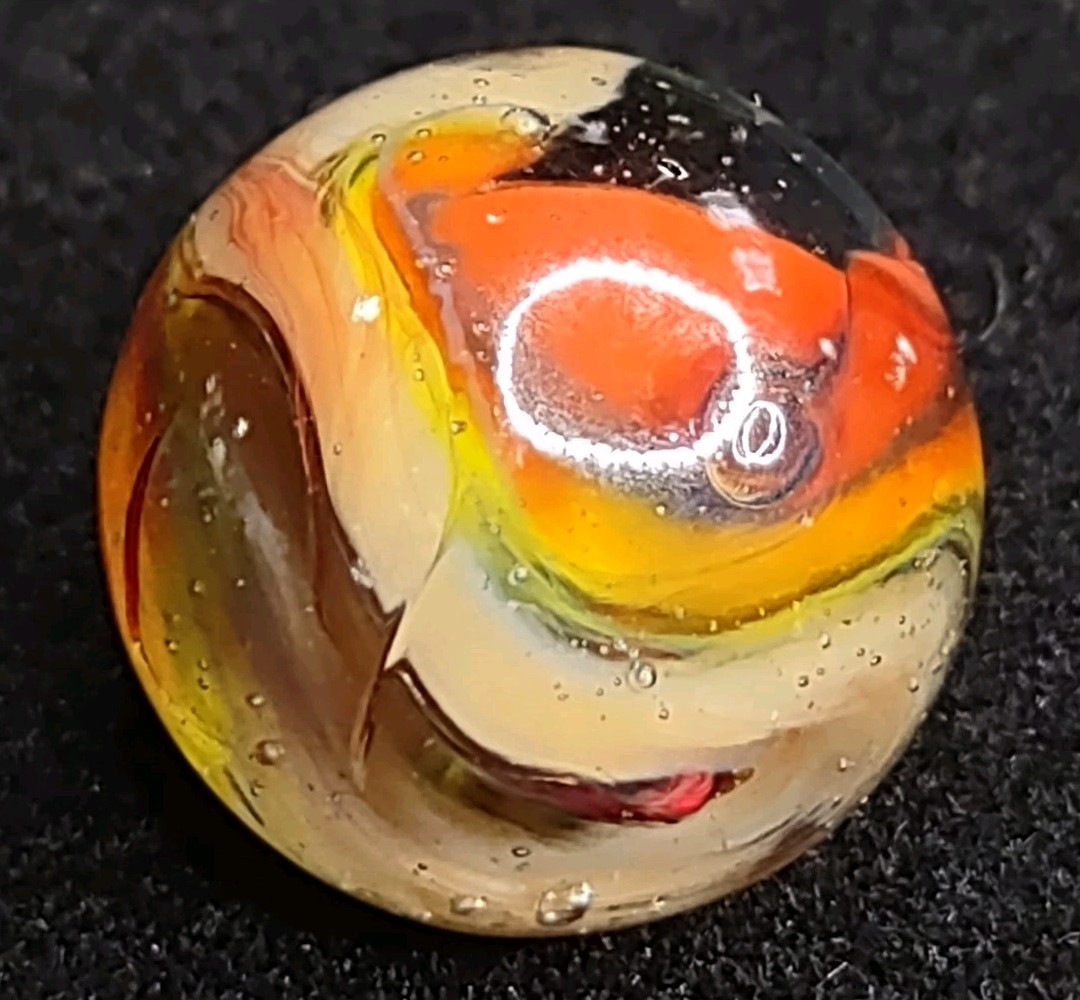 .71″ Red Yellow & Cream – Das Or Jabo Swirl NM+ Twisted Ltd. Edt. Glass Marble